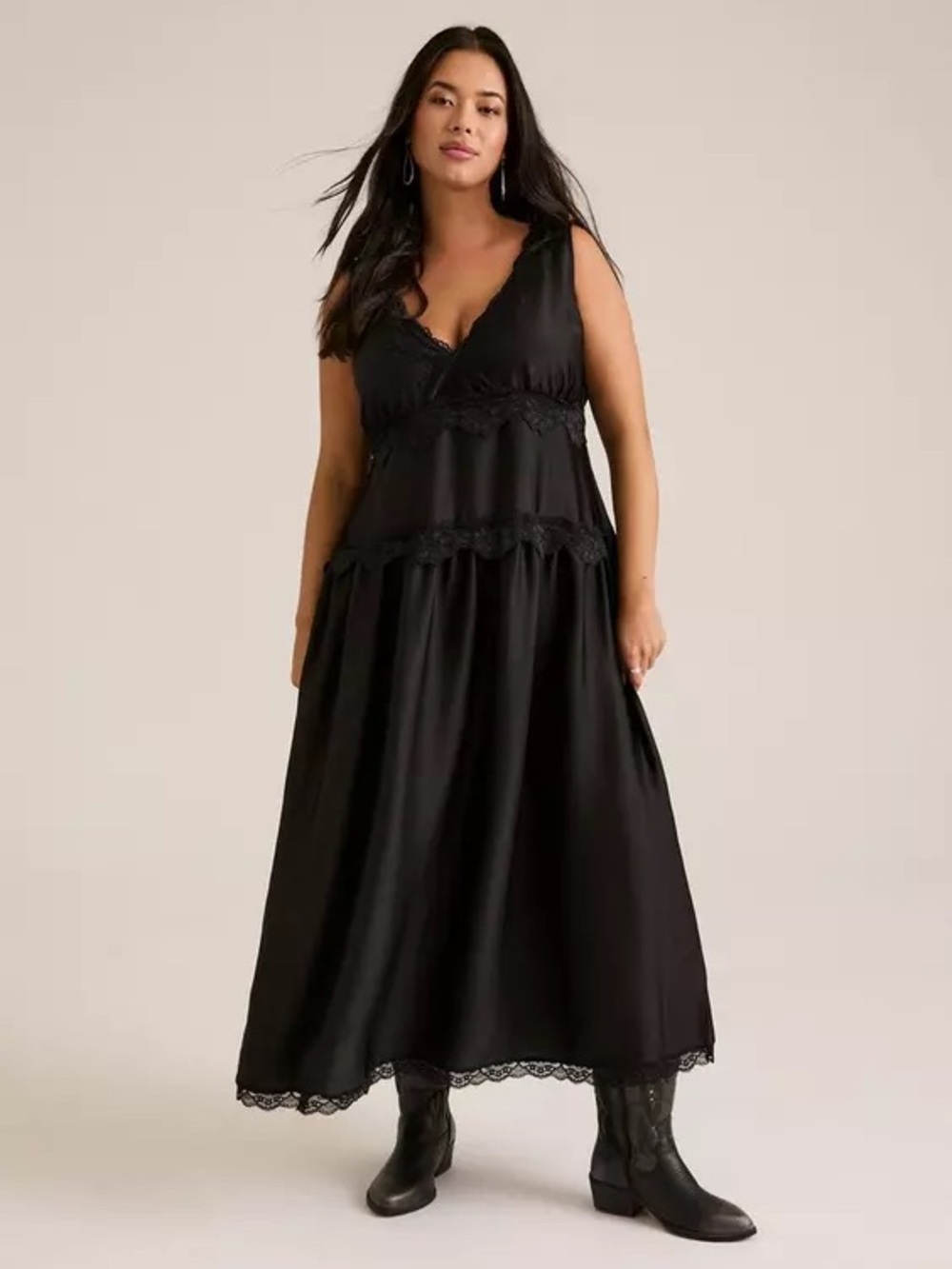 Torrid 2x Festi Black Lace-Trim Maxi Slip Dress